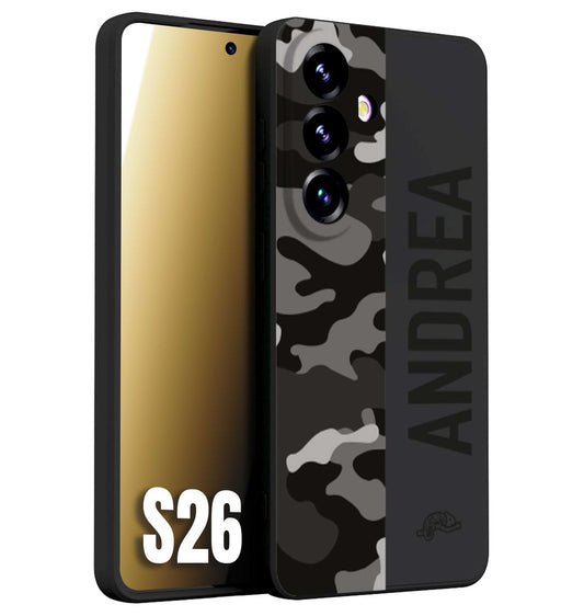 CUSTOMIZZA - Custodia cover nera morbida in tpu compatibile per Samsung S26 camouflage mimetico militare personalizzata nome