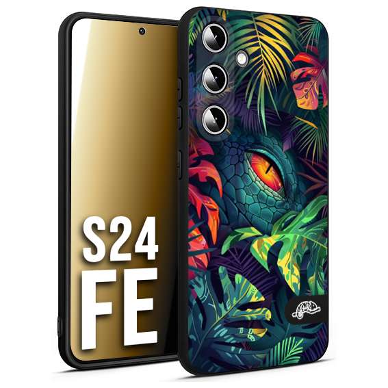 CUSTOMIZZA - Custodia cover nera morbida in tpu compatibile per Samsung S24 FE animali color giungla tropicale occhio di coccodrillo alligatore disegnato