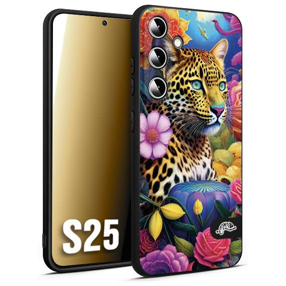 CUSTOMIZZA - Custodia cover nera morbida in tpu compatibile per Samsung S25 astratti donna flower fantasia leopardo ghepardo animali colorati