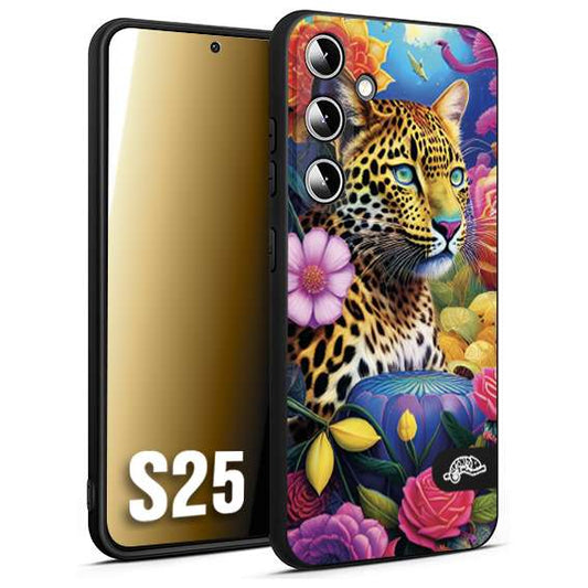 CUSTOMIZZA - Custodia cover nera morbida in tpu compatibile per Samsung S25 astratti donna flower fantasia leopardo ghepardo animali colorati