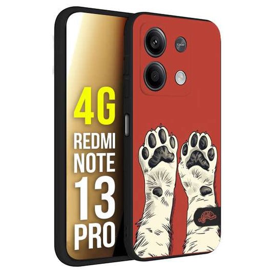 CUSTOMIZZA - Custodia cover nera morbida in tpu compatibile per Xiaomi Redmi Note 13 PRO 4G zampe di gatto cat paws rossa red disegnata fumetto cartoon