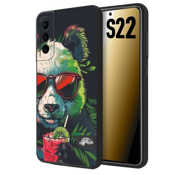 CUSTOMIZZA - Custodia cover nera morbida in tpu compatibile per Samsung S22 estate disegnata cocktails animali simpatici panda mojito