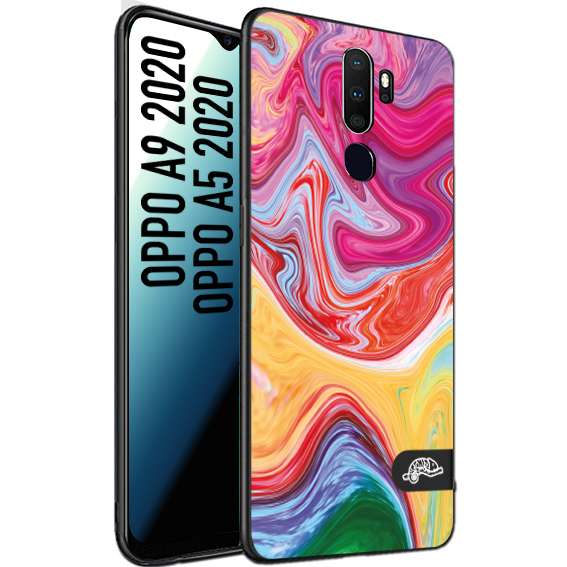 CUSTOMIZZA - Custodia cover nera morbida in tpu compatibile per Oppo A9 2020 - A5 2020 colorata fantasia vortice marmo onde verde fucsia gialla