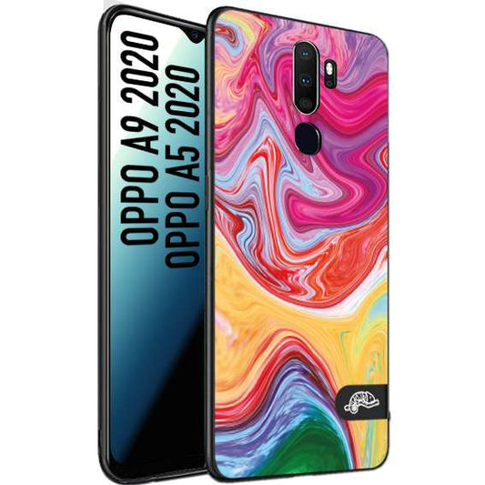 CUSTOMIZZA - Custodia cover nera morbida in tpu compatibile per Oppo A9 2020 - A5 2020 colorata fantasia vortice marmo onde verde fucsia gialla