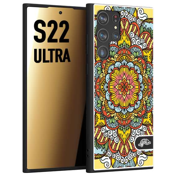 CUSTOMIZZA - Custodia cover nera morbida in tpu compatibile per Samsung S22 ULTRA mandala colorato fiore nuvole arancione