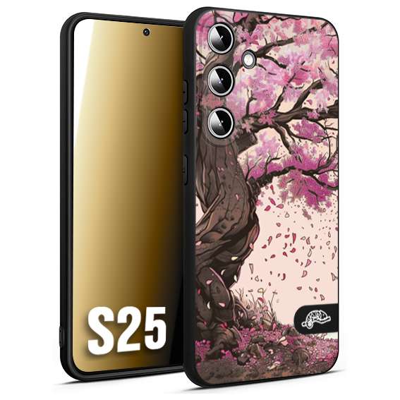 CUSTOMIZZA - Custodia cover nera morbida in tpu compatibile per Samsung S25 giapponese colori morbidi fiori di ciliegio rosa disegnata