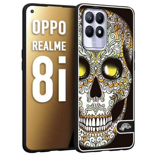 CUSTOMIZZA - Custodia cover nera morbida in tpu compatibile per Realme 8i teschio messicano Mexican skull bianco verde giallo