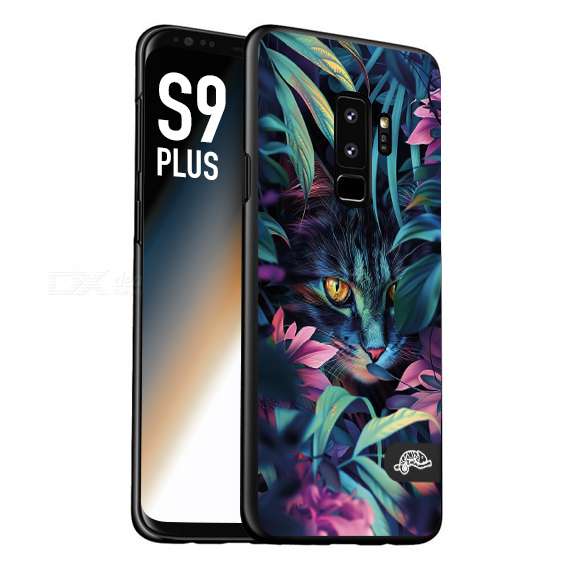 CUSTOMIZZA - Custodia cover nera morbida in tpu compatibile per Samsung S9 PLUS animali color giungla tropicale occhio di gatto colori vibranti disegnato