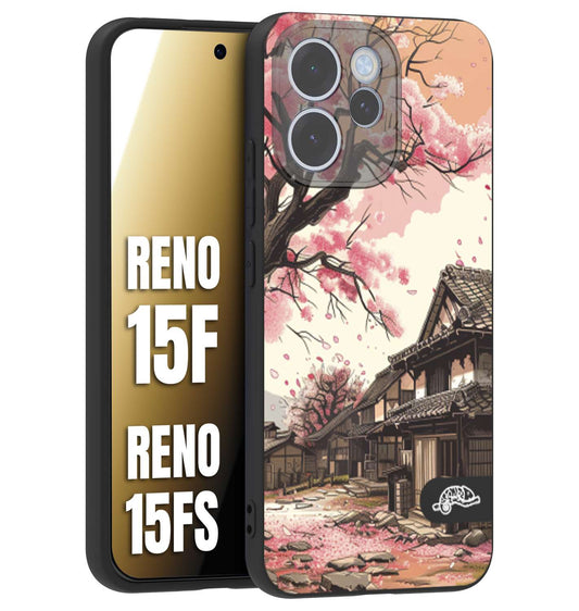 CUSTOMIZZA - Custodia cover nera morbida in tpu compatibile per Oppo Reno 15 F - Reno 15 FS casa giapponese rosa ciliegio in fiore disegnata tattoo