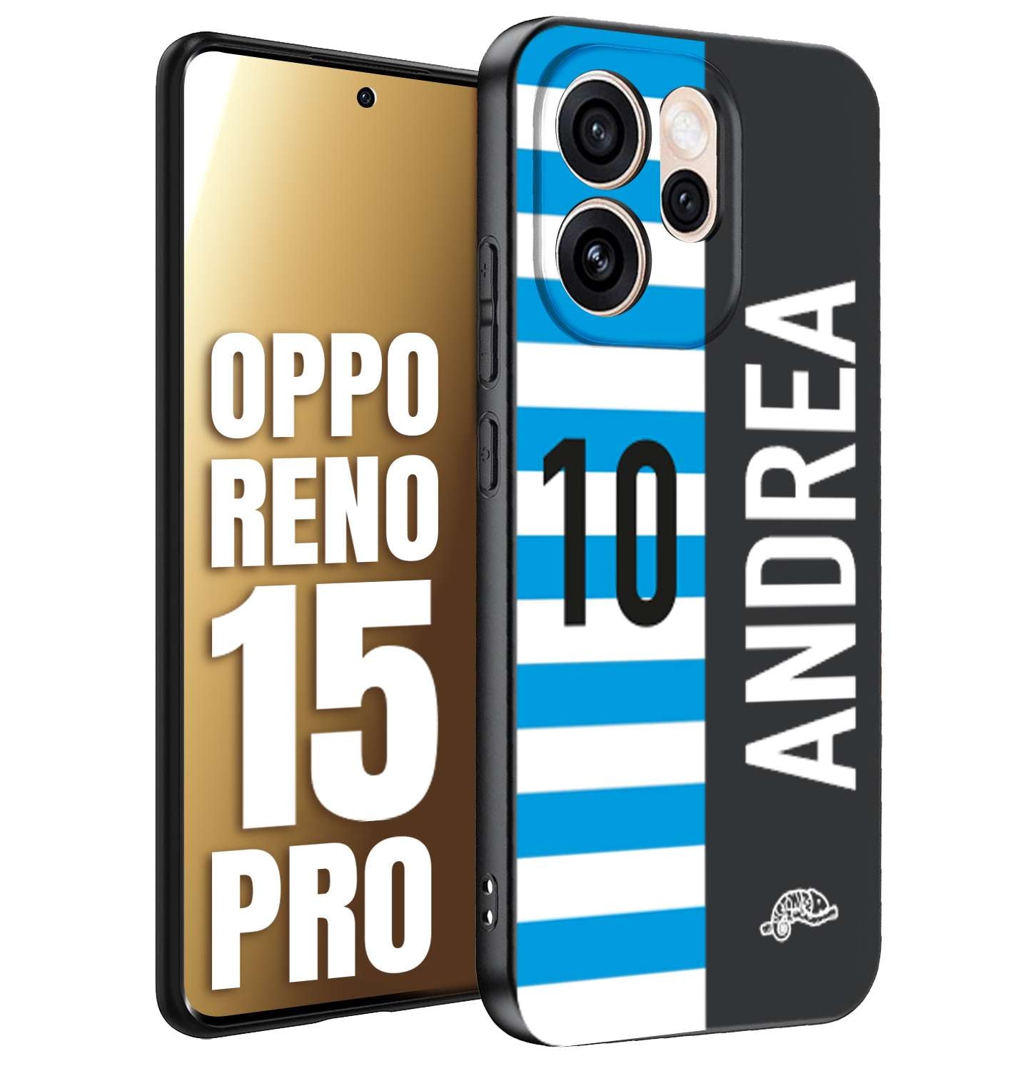 CUSTOMIZZA - Custodia cover nera morbida in tpu compatibile per Oppo Reno 15 PRO personalizzata calcio football nome e numero calciatori biancazzurri