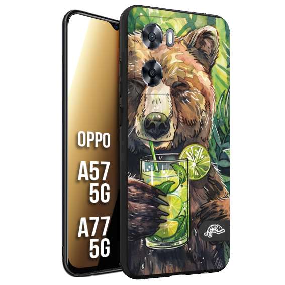 CUSTOMIZZA - Custodia cover nera morbida in tpu compatibile per Oppo A57 5G - A77 5G estate disegnata cocktails animali simpatici orso bear negroni