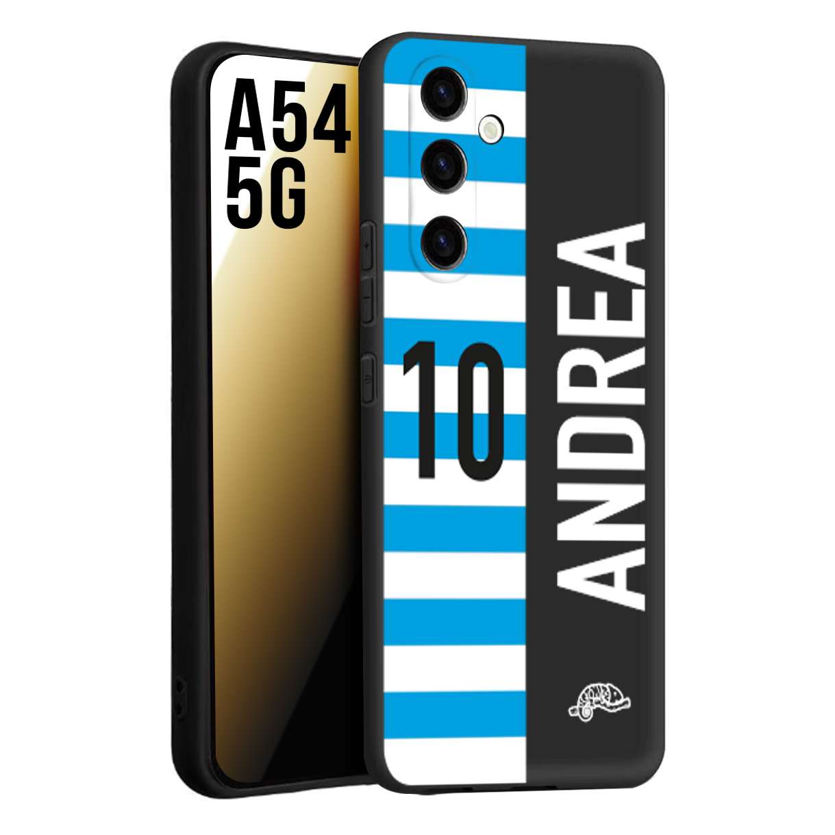 CUSTOMIZZA - Custodia cover nera morbida in tpu compatibile per Samsung A54 5G personalizzata calcio football nome e numero calciatori biancazzurri