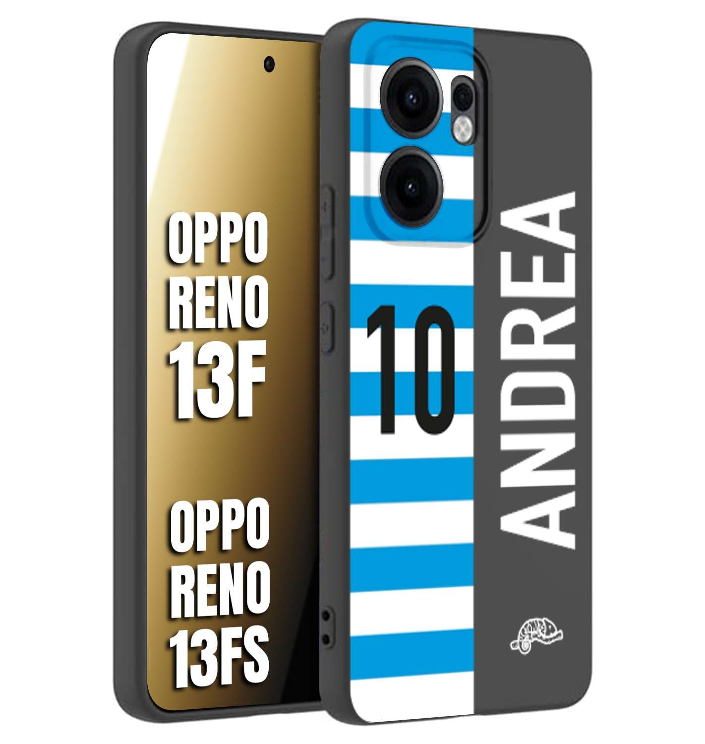 CUSTOMIZZA - Custodia cover nera morbida in tpu compatibile per Oppo Reno 13 F personalizzata calcio football nome e numero calciatori biancazzurri