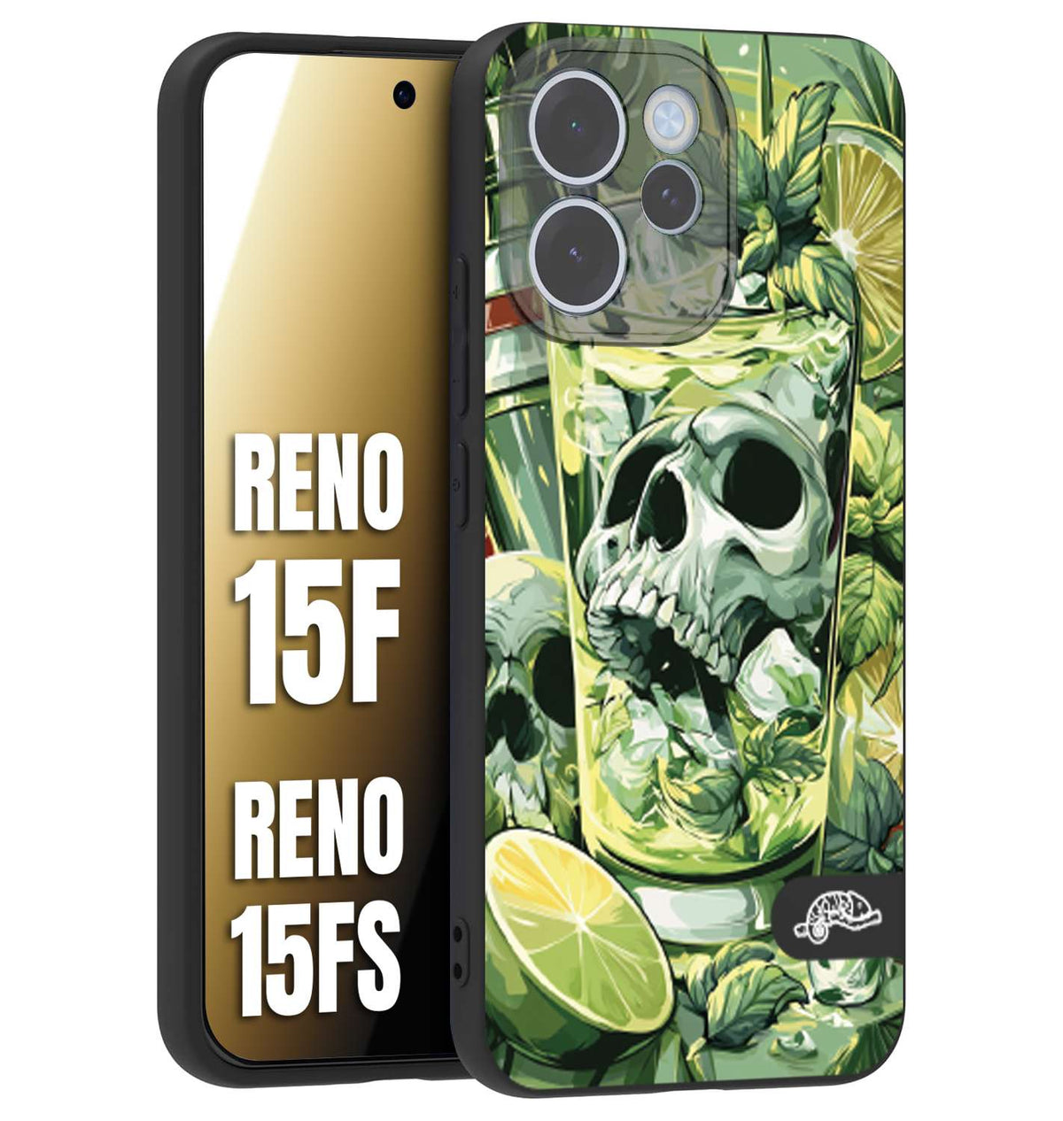 CUSTOMIZZA - Custodia cover nera morbida in tpu compatibile per Oppo Reno 15 F - Reno 15 FS Mojito cocktail teschio illustrazione drink lime menta ghiacci tropicale street art