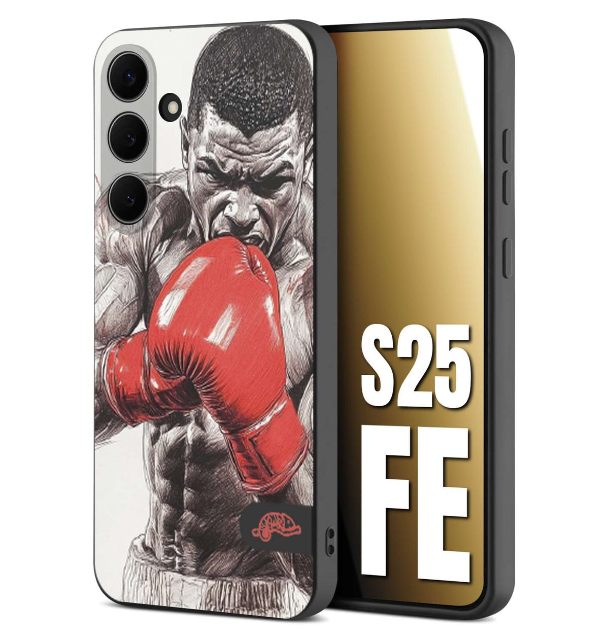 CUSTOMIZZA - Custodia cover nera morbida in tpu compatibile per Samsung S25 FE pugilato pugili disegno tattoo guantoni box pesi massimi gancio