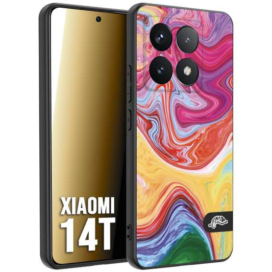 CUSTOMIZZA - Custodia cover nera morbida in tpu compatibile per Xiaomi 14T colorata fantasia vortice marmo onde verde fucsia gialla