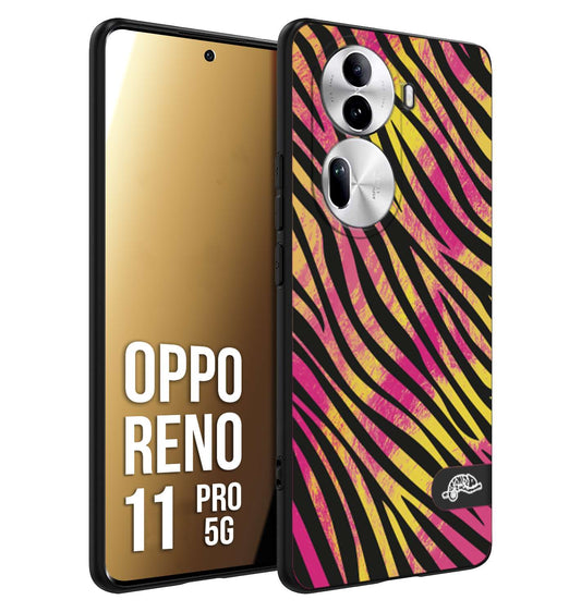 CUSTOMIZZA - Custodia cover nera morbida in tpu compatibile per Oppo Reno 11 PRO 5G zebrata maculata a rilievo soft touch donna fucsia gialla
