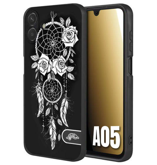 CUSTOMIZZA - Custodia cover nera morbida in tpu compatibile per Samsung A05 acchiappasogni dreamcatcher black and white bianco a rilievo disegnato tattoo tatuaggio