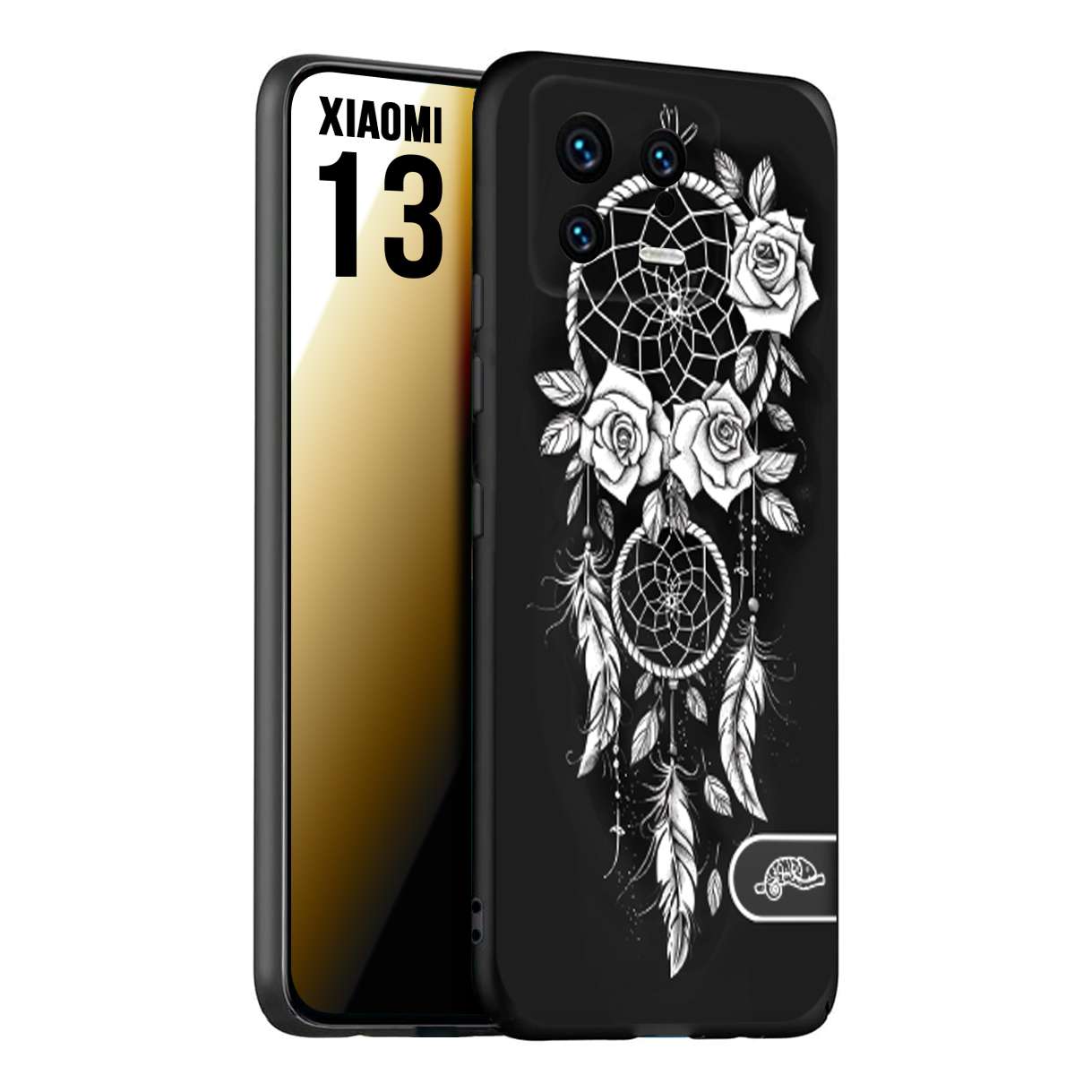 CUSTOMIZZA - Custodia cover nera morbida in tpu compatibile per Xiaomi 13 acchiappasogni dreamcatcher black and white bianco a rilievo disegnato tattoo tatuaggio