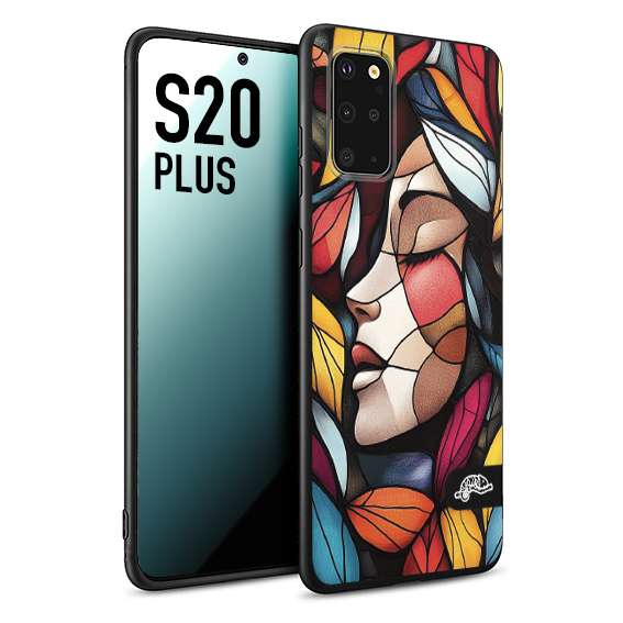 CUSTOMIZZA - Custodia cover nera morbida in tpu compatibile per Samsung S20 PLUS Vetrata artistica volto di donna profilo fogliare mosaico di vetro colorato