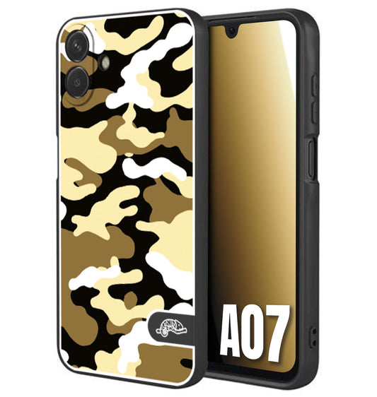 CUSTOMIZZA - Custodia cover nera morbida in tpu compatibile per Samsung A07 camouflage mimetico militare giallo desert brown