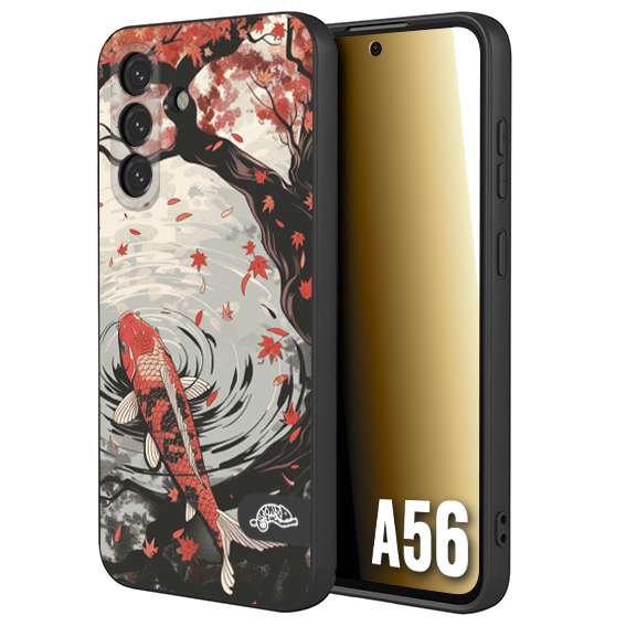 CUSTOMIZZA - Custodia cover nera morbida in tpu compatibile per Samsung A56 5G giapponese lago carpa koi rossa con foglie d'acero rosso disegnata tattoo