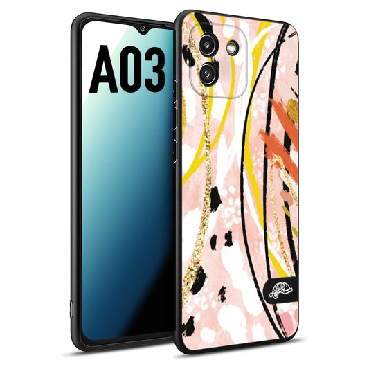 CUSTOMIZZA - Custodia cover nera morbida in tpu compatibile per Samsung A03 fiori astratti donna zebrato leopardato fantasia dorata gialla rosa colorata