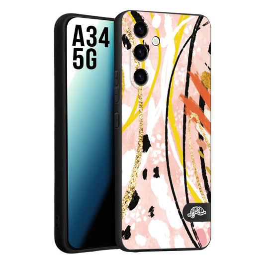 CUSTOMIZZA - Custodia cover nera morbida in tpu compatibile per Samsung A34 5G fiori astratti donna zebrato leopardato fantasia dorata gialla rosa colorata