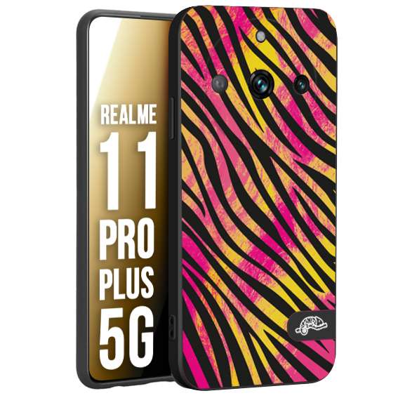 CUSTOMIZZA - Custodia cover nera morbida in tpu compatibile per Oppo Realme 11 PRO PLUS 5G zebrata maculata a rilievo soft touch donna fucsia gialla
