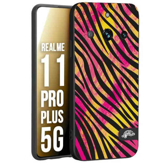 CUSTOMIZZA - Custodia cover nera morbida in tpu compatibile per Oppo Realme 11 PRO PLUS 5G zebrata maculata a rilievo soft touch donna fucsia gialla