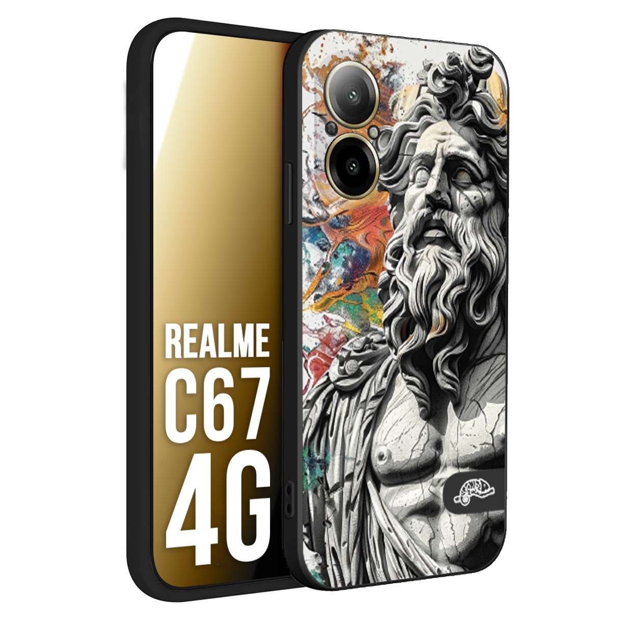 CUSTOMIZZA - Custodia cover nera morbida in tpu compatibile per Oppo C67 4G statua colorata moderna antico tattoo splash color