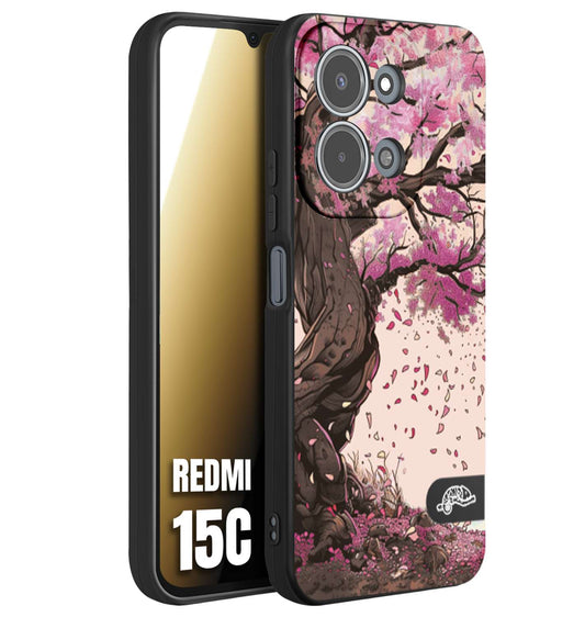 CUSTOMIZZA - Custodia cover nera morbida in tpu compatibile per Xiaomi Redmi 15C giapponese colori morbidi fiori di ciliegio rosa disegnata