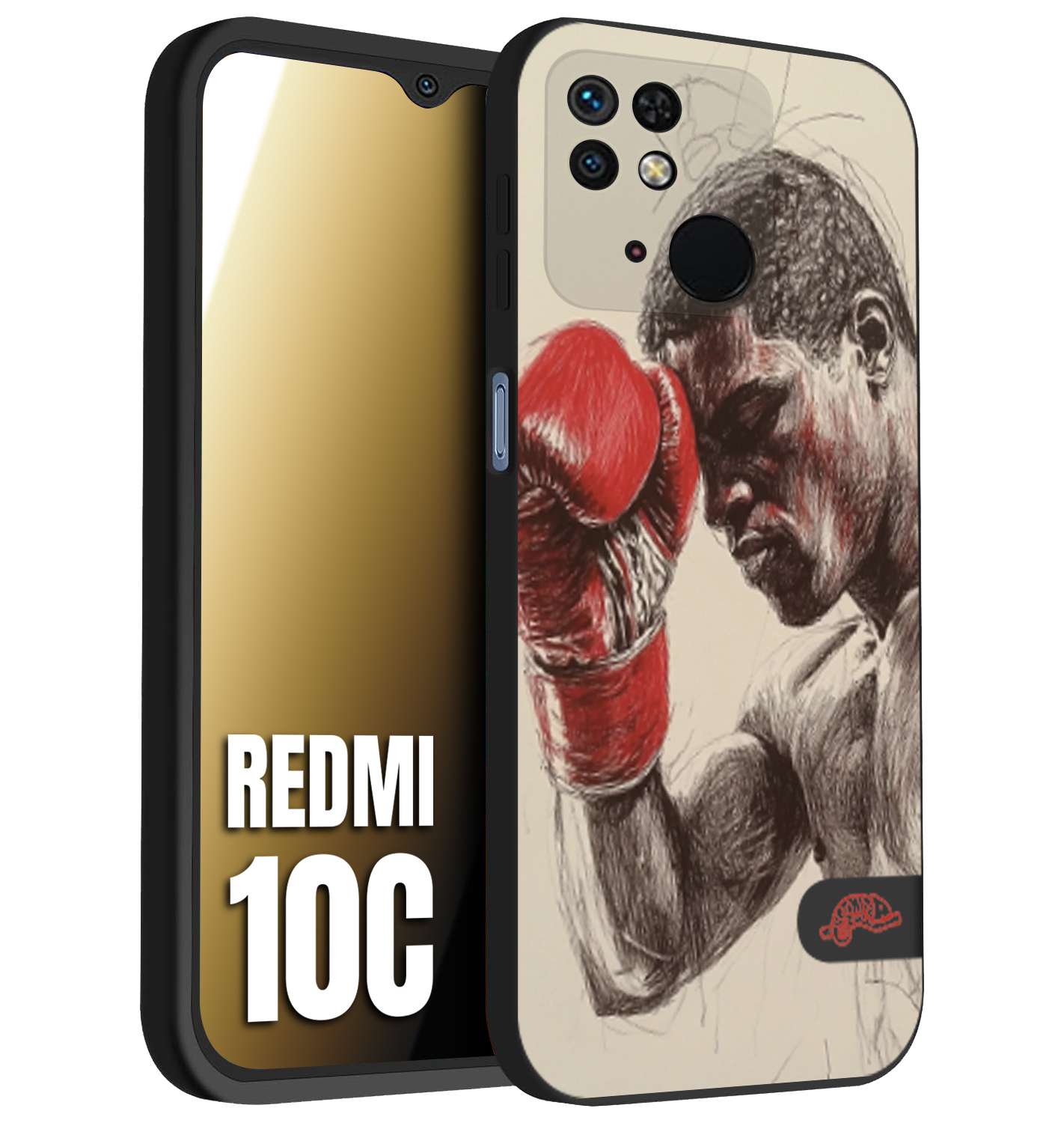 CUSTOMIZZA - Custodia cover nera morbida in tpu compatibile per Xiaomi Redmi 10C pugilato pugili disegno tattoo guantoni boxer pesi massimi
