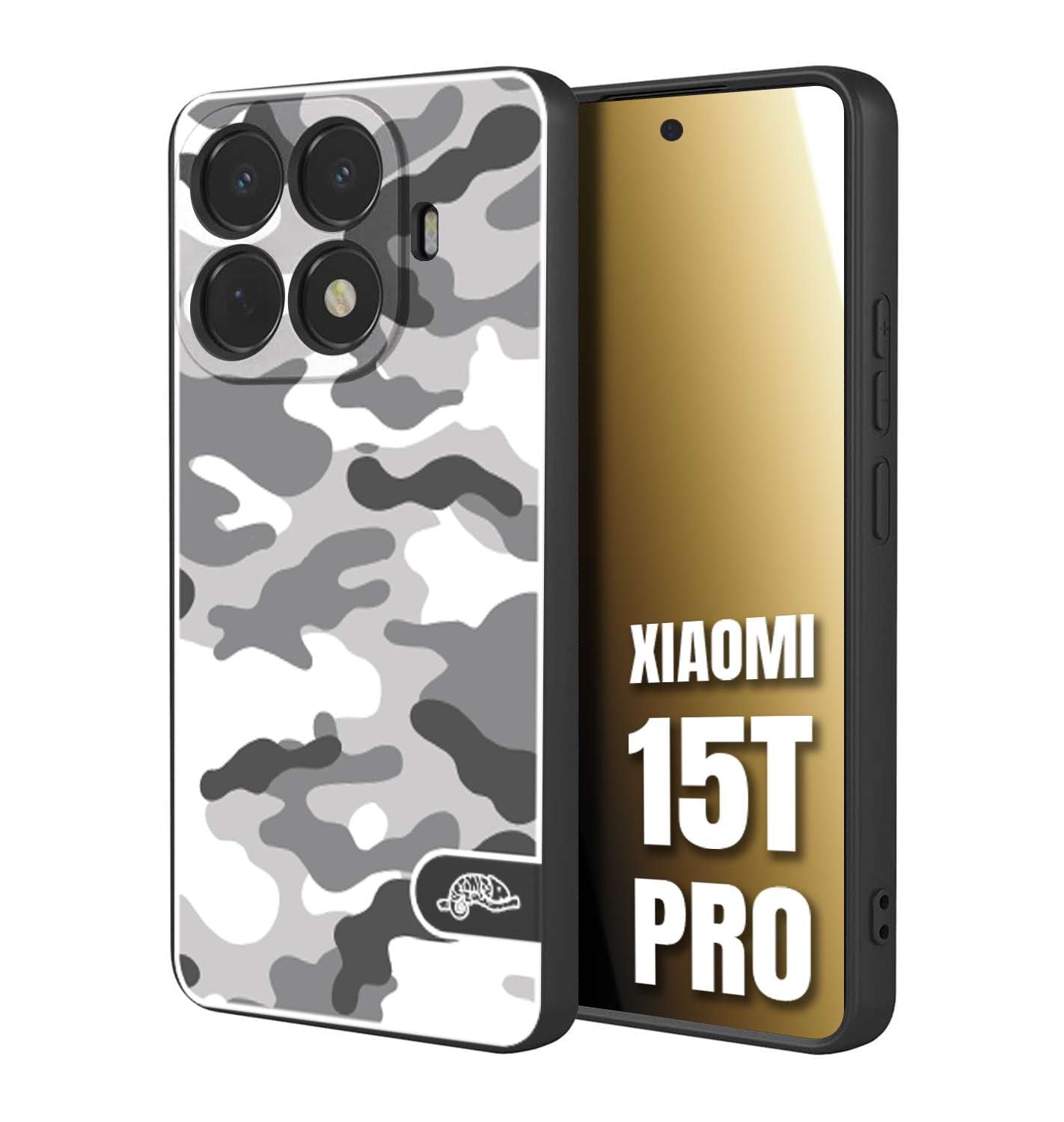 CUSTOMIZZA - Custodia cover nera morbida in tpu compatibile per Xiaomi 15T PRO camouflage mimetico militare bianco white