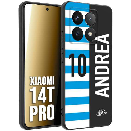 CUSTOMIZZA - Custodia cover nera morbida in tpu compatibile per Xiaomi 14T PRO personalizzata calcio football nome e numero calciatori biancazzurri