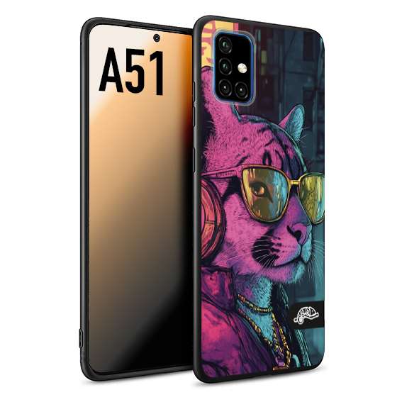 CUSTOMIZZA - Custodia cover nera morbida in tpu compatibile per Samsung A51 animali cyberpunk pantera street cat fucsia blu giallo