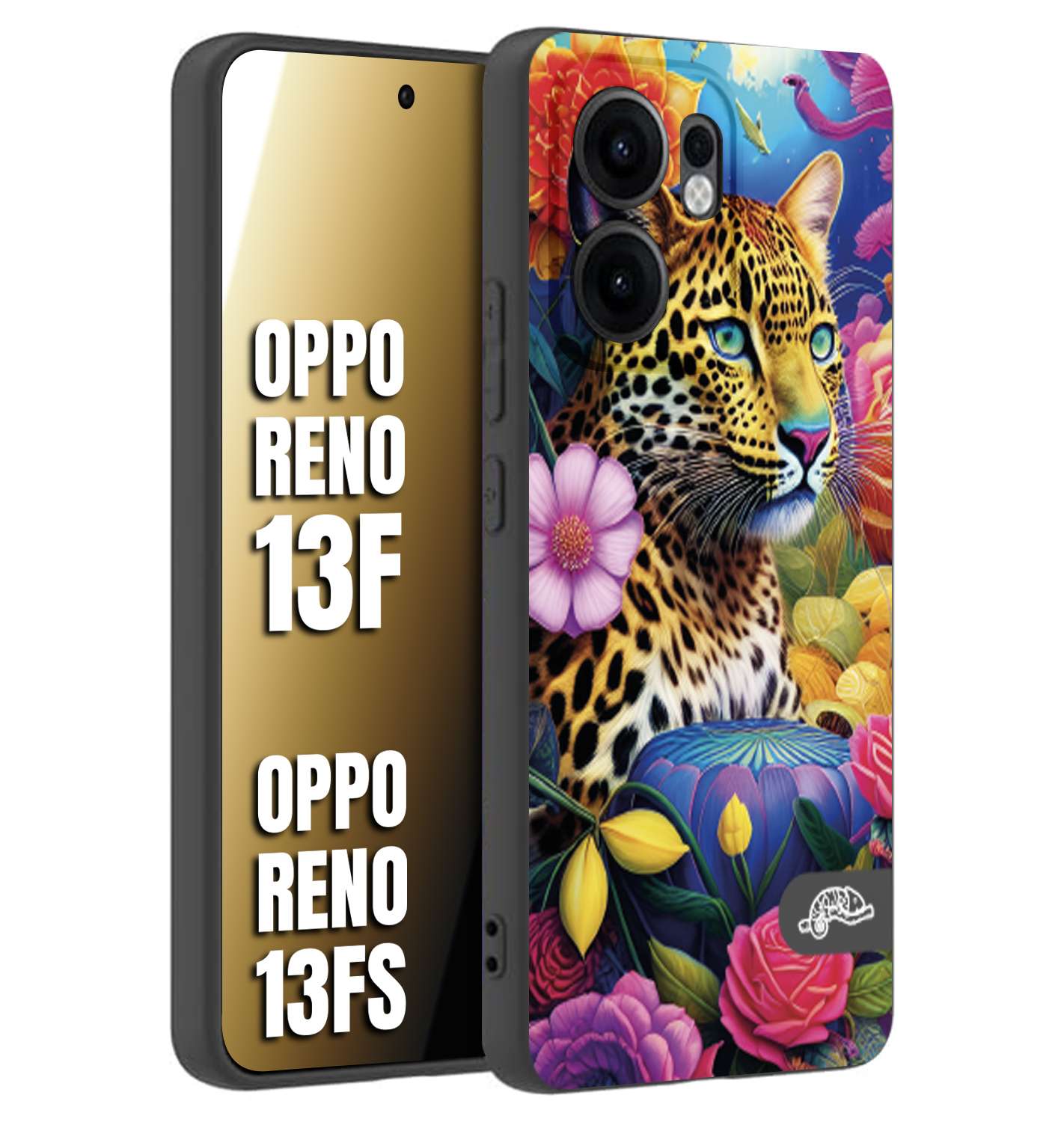 CUSTOMIZZA - Custodia cover nera morbida in tpu compatibile per Oppo Reno 13 F astratti donna flower fantasia leopardo ghepardo animali colorati