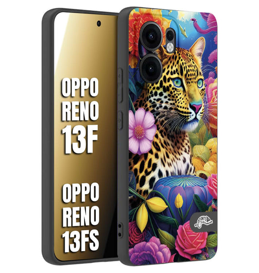 CUSTOMIZZA - Custodia cover nera morbida in tpu compatibile per Oppo Reno 13 F astratti donna flower fantasia leopardo ghepardo animali colorati