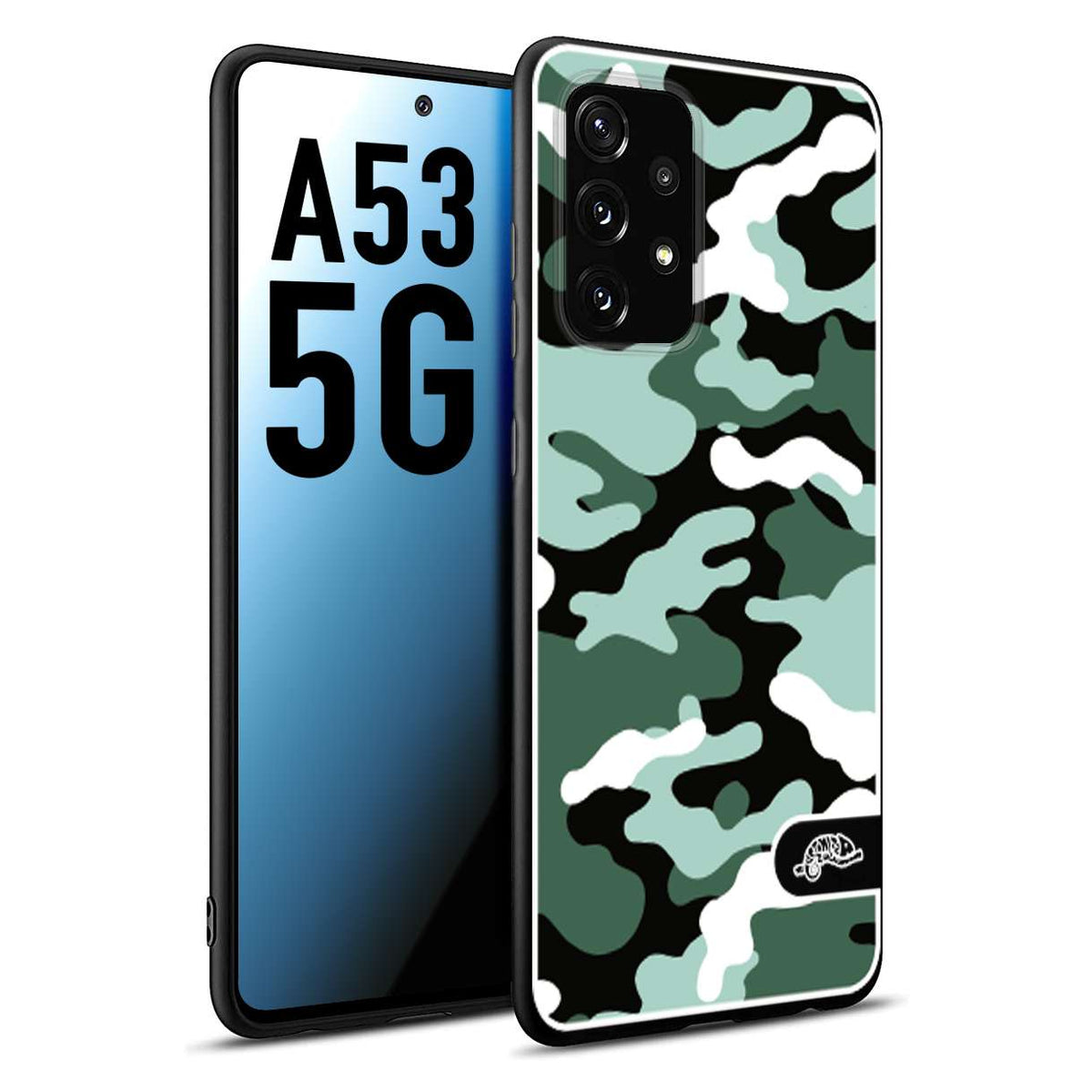 CUSTOMIZZA - Custodia cover nera morbida in tpu compatibile per Samsung A53 5G camouflage mimetico militare verde green