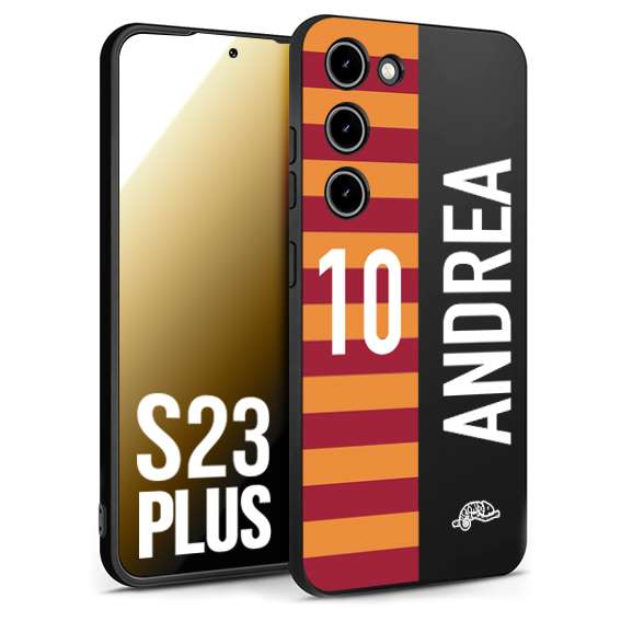 CUSTOMIZZA - Custodia cover nera morbida in tpu compatibile per Samsung S23 PLUS personalizzata calcio football nome e numero calciatori giallo rossi