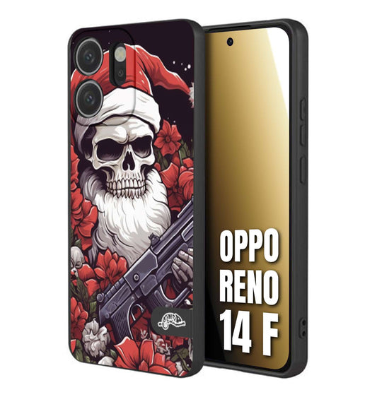 CUSTOMIZZA - Custodia cover nera morbida in tpu compatibile per Oppo Reno 14 F teschio natale santa claus fiori tattoo disegnato