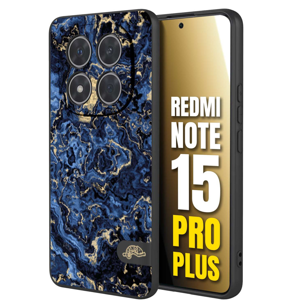 CUSTOMIZZA - Custodia cover nera morbida in tpu compatibile per Xiaomi Redmi Note 15 PRO PLUS effetto marmo marble blu venature dorato psichedelico