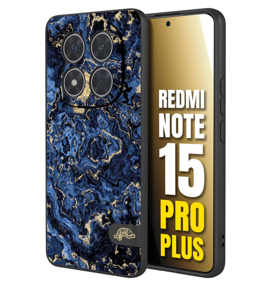 CUSTOMIZZA - Custodia cover nera morbida in tpu compatibile per Xiaomi Redmi Note 15 PRO PLUS effetto marmo marble blu venature dorato psichedelico