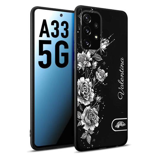 CUSTOMIZZA - Custodia cover nera morbida in tpu compatibile per Samsung A33 5G a rilievo soft touch personalizzata nome rose fiori donna