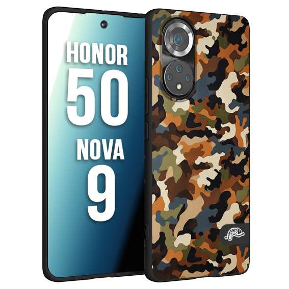 CUSTOMIZZA - Custodia cover nera morbida in tpu compatibile per Huawei Nova 9 - Honor 50 camouflage mimetico militare moderno blu marrone beige