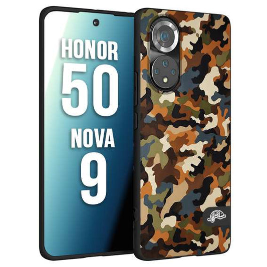 CUSTOMIZZA - Custodia cover nera morbida in tpu compatibile per Huawei Nova 9 - Honor 50 camouflage mimetico militare moderno blu marrone beige