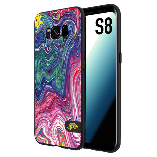 CUSTOMIZZA - Custodia cover nera morbida in tpu compatibile per Samsung S8 colorata fantasia vortice marmo arcobaleno rosa blu fucsia