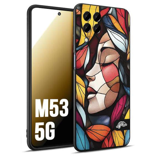CUSTOMIZZA - Custodia cover nera morbida in tpu compatibile per Samsung M53 5G Vetrata artistica volto di donna profilo fogliare mosaico di vetro colorato