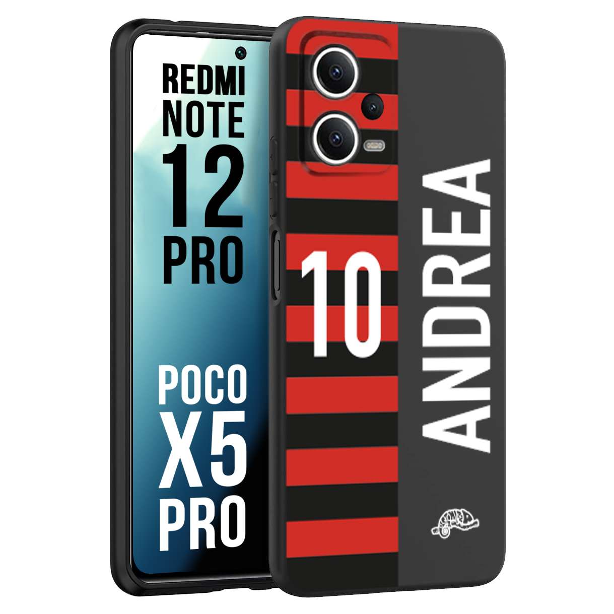 CUSTOMIZZA - Custodia cover nera morbida in tpu compatibile per Xiaomi Redmi Note 12 PRO - POCO X5 PRO personalizzata calcio football nome e numero calciatori rossonera