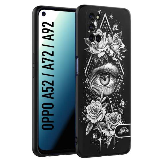 CUSTOMIZZA - Custodia cover nera morbida in tpu compatibile per Oppo A52 - A72 - A92 occhio fiori rombo geometrico black and white bianco a rilievo disegnato tattoo tatuaggio